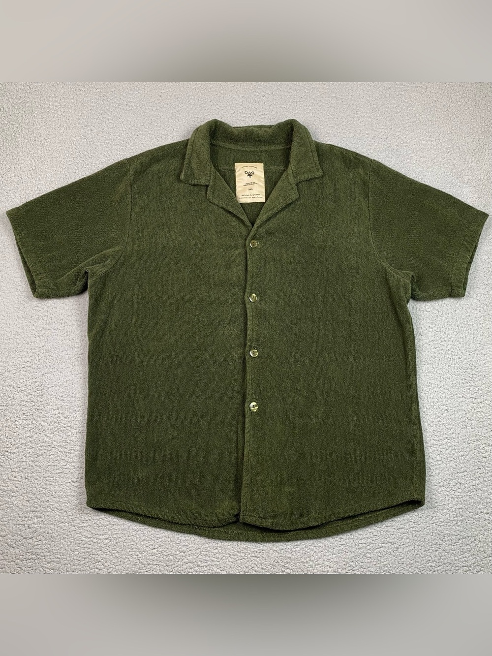 OAS Terry Cloth Shirt Men's Size XXL Green Short Sleeve Button Camp Cotton EUC